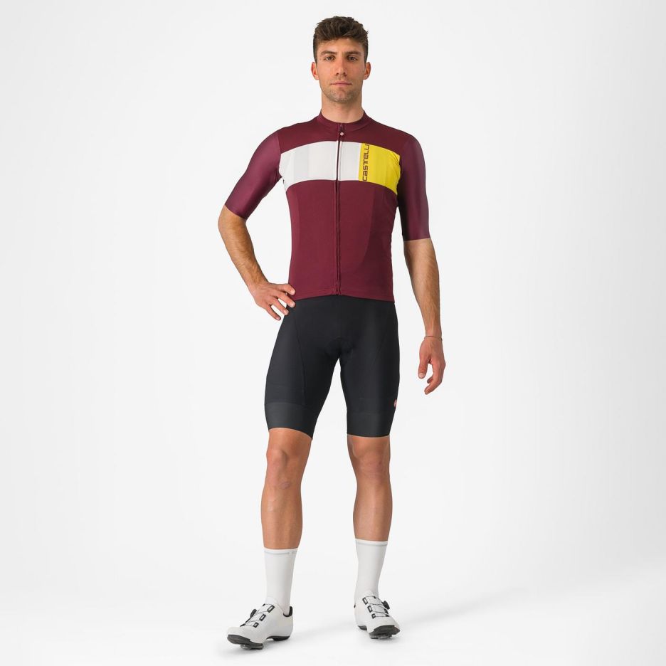 Tricou cu maneca scurta Castelli Prologo 7 Visiniu/Alb/Galben XL