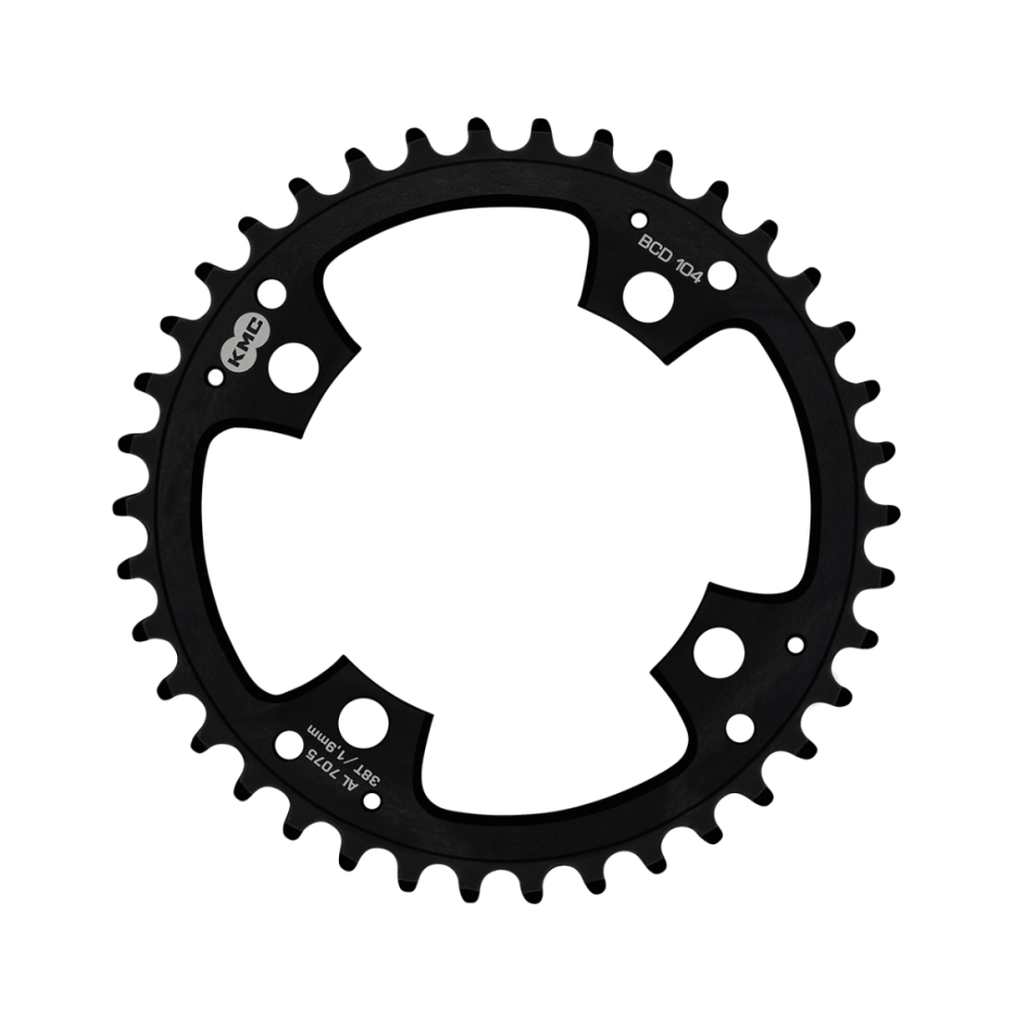 Placa pedalier KMC 38T 1.9mm BCD104 Narrow-Wide AL7075 Neagra