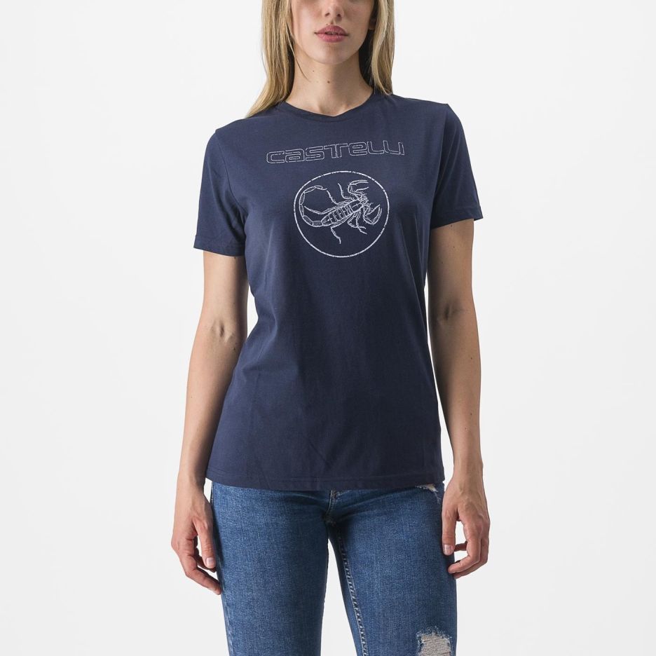 Tricou casual Castelli Pedalare Tee de dama Bleumarin XS