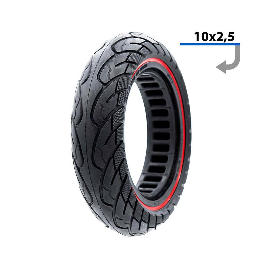 Anvelopa plina ultra-usoara 10x2.5 pentru jante 34mm Negru/Rosu