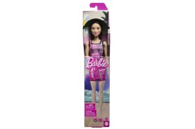 Barbie papusa clasica roscata cu rochita roz cu imprimeu barbie