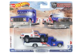 Hot wheels transportator retro rig cu masinuta dodge macho power wagon scara 1:64
