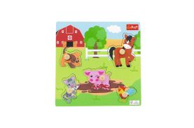 Puzzle trefl din lemn 5 piese animalele de la ferma