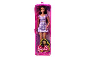 Papusa barbie fashionista bruneta cu rochie mov