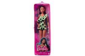 Papusa barbie fashionista bruneta cu salopeta verde