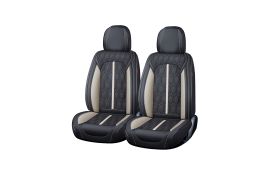 Huse auto premium 5 locuri Carguard Deluxe piele ecologică perforată - negru - alb