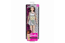 Papusa barbie fashionista bruneta cu rochita sclipitoare