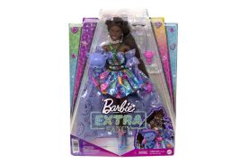 Barbie extra fancy papusa bruneta cu rochie cu imprimeu cu ursuleti