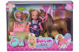 Papusa evi medic veterinar cu calut si manz