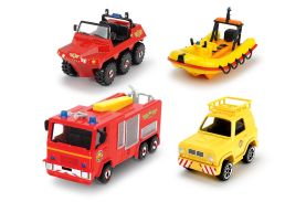 Pompierul sam set 4 vehicule din metal cu barca scara 1:64