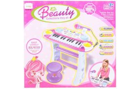 Instrument muzical pianina electronica malplay cu scaun si microfon 45 cm inaltime roz