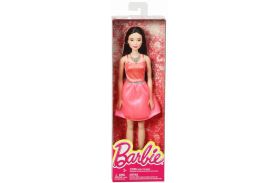 Papusa barbie tinute stralucitoare bruneta cu rochita roz