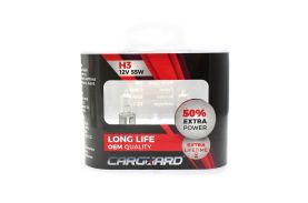 Set de 2 becuri Halogen H3, 55W +50% Intensitate - LONG LIFE - CARGUARD