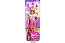Papusa barbie gama family bona blonda cu fustita roz