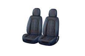 Huse auto premium 5 locuri Carguard Deluxe piele ecologică perforată - albastru inchis - negru