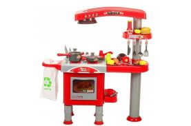 Bucatarie pentru copii malplay cu hota sac de gunoi chiuveta cuptor si accesorii 83 x 76 cm