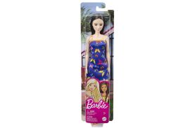 Barbie papusa clasica satena cu rochita albastra cu imprimeu cu fluturi