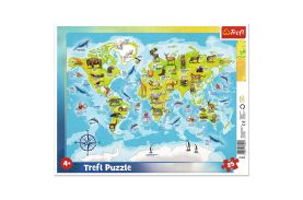 Puzzle 25 plansa harta lumii cu animale