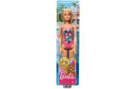 Papusa barbie blonda cu costum de baie inflorat