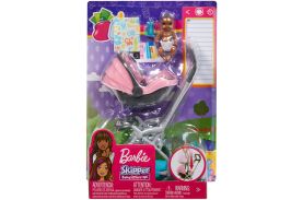 Set barbie skipper babysitters carucior roz cu bebelus
