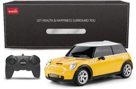 Masina cu telecomanda mini cooper galbena cu scara 1 la 24