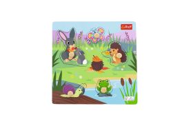 Puzzle trefl din lemn 5 piese animalele de camp