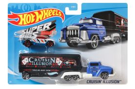Set camion si masina sport hot wheels cruisin illusion
