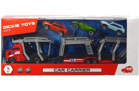 Set trailer 28cm cu 3 masinute metalice - rosu