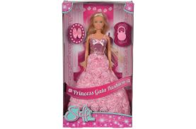 Papusa steffi cu rochita roz de gala si plina cu trandafiri