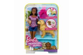 Papusa barbie bruneta cu catelusa si puii ei