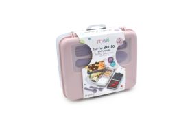 Cutie pranz bento 2 nivele cu tacamuri melii roz mov gri