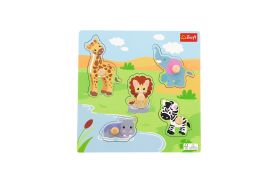 Puzzle trefl din lemn 5 piese animalele din jungla