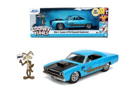Looney tunes road runner set masinuta metalica  1970 plymouth scara 1:24 si figurina wile e coyote