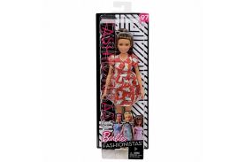 Papusa barbie fashionista cu rochita cu imprimeuri