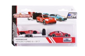 Majorette set 2 masinute si remorca porsche taycan scara 1:64