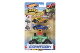 Hot wheels monster truck cu masinute albastru si galben