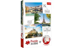 Set puzzle trefl 3 x 500 venetia paris mont saint-michel
