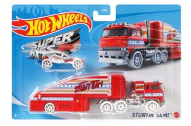Set camion si masina sport hot wheels white stuntin semi