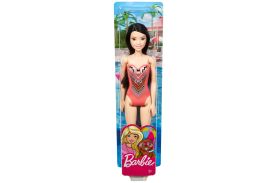 Papusa barbie bruneta cu costum de baie cu modele geometrice