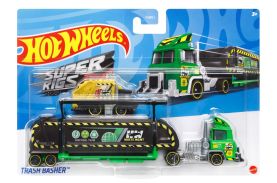 Set camion si masina sport hot wheels trash basher negru