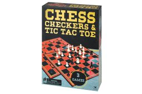 Set 3 jocuri in cutie sah dame si tic tac toe