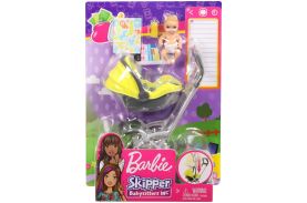 Set barbie skipper babysitters carucior galben cu bebelus