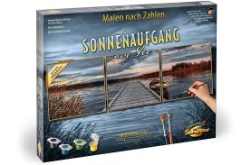 Kit pictura pe numere schipper rasarit langa lac, 3 tablouri