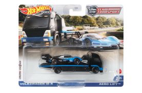 Hot wheels transportator aero lift negru cu masinuta volkswagen id r scara 1:64