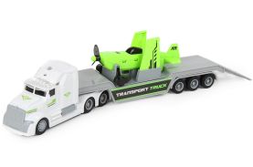 Camion trailer transport avion cu frictiune lumini si sunete scara 1:50