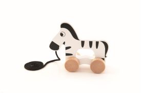 Zebra din lemn cu roti si snur