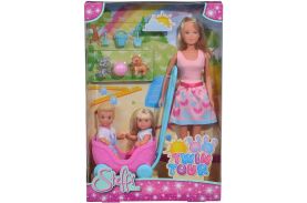 Papusa steffi la plimbare cu gemenii