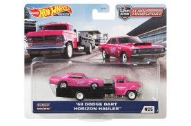 Hot wheels transportator horizon hauler cu masinuta dodge dart 68' scara 1:64