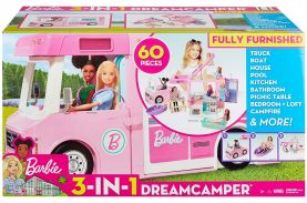 Barbie 3in1 rulota de vis super accesorizata cu 60 de piese