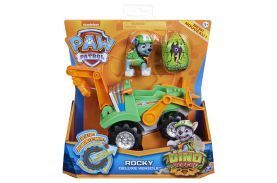 Patrula catelusilor set vehicul cu catelus rocky si figurina dino surpriza